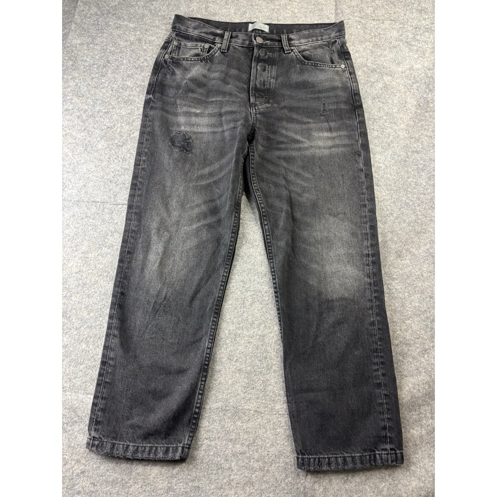Boyish Women's 29 Jeans Black Distressed Denim Rigid Ziggy Straight Leg‎ Button